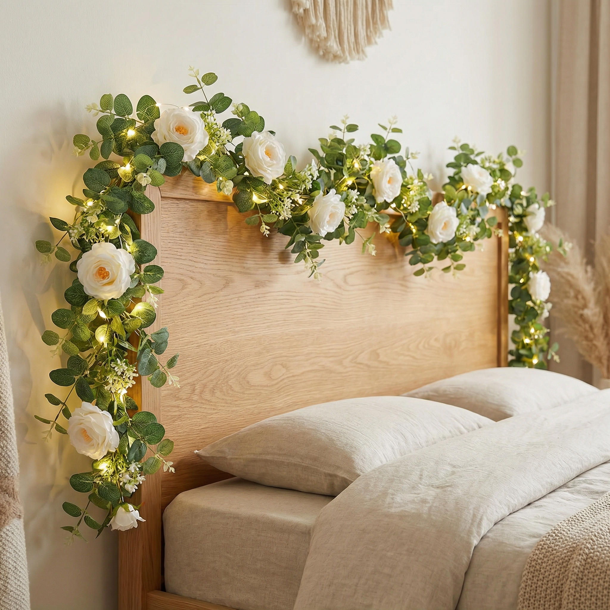 1 Pack 70.8in 30 LED Artificial Eucalyptus Garland with Roses