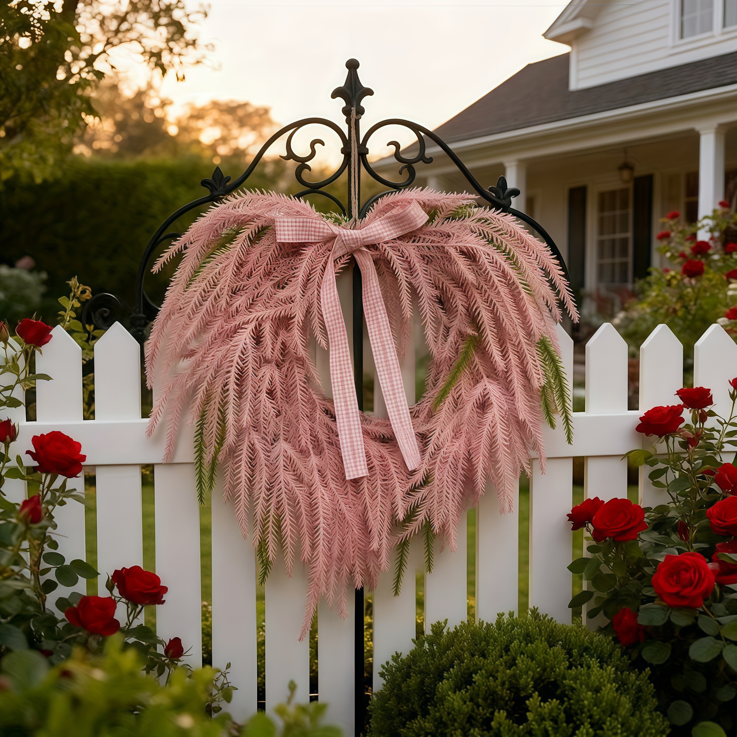 20 Inch Valentine’s Day Pink Norfolk Pine Heart Wreath