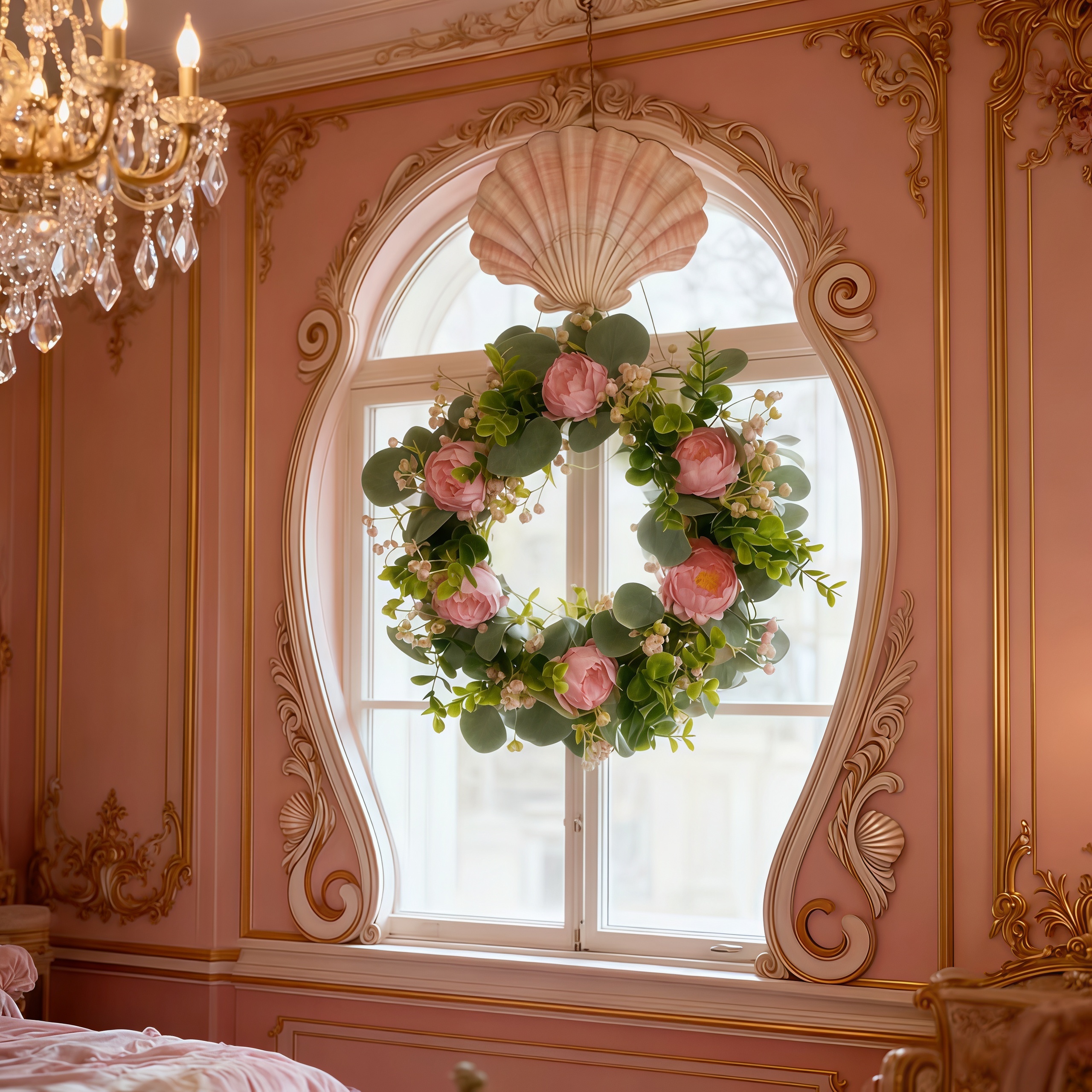 Peony Eucalyptus Baby’s Breath Buds Artificial Floral Wreath