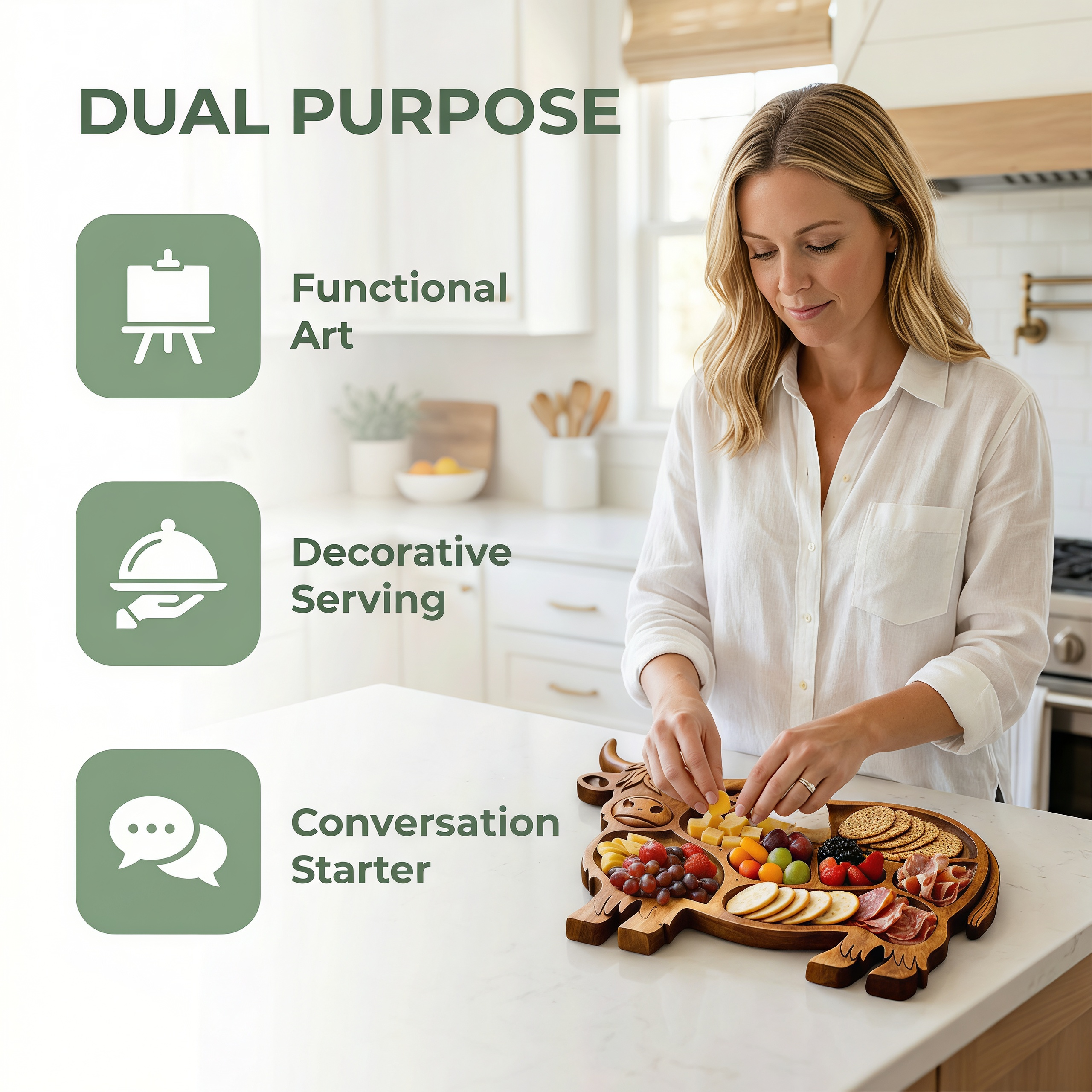 Highland Cow Shaped Wooden Snack and Charcuterie Board