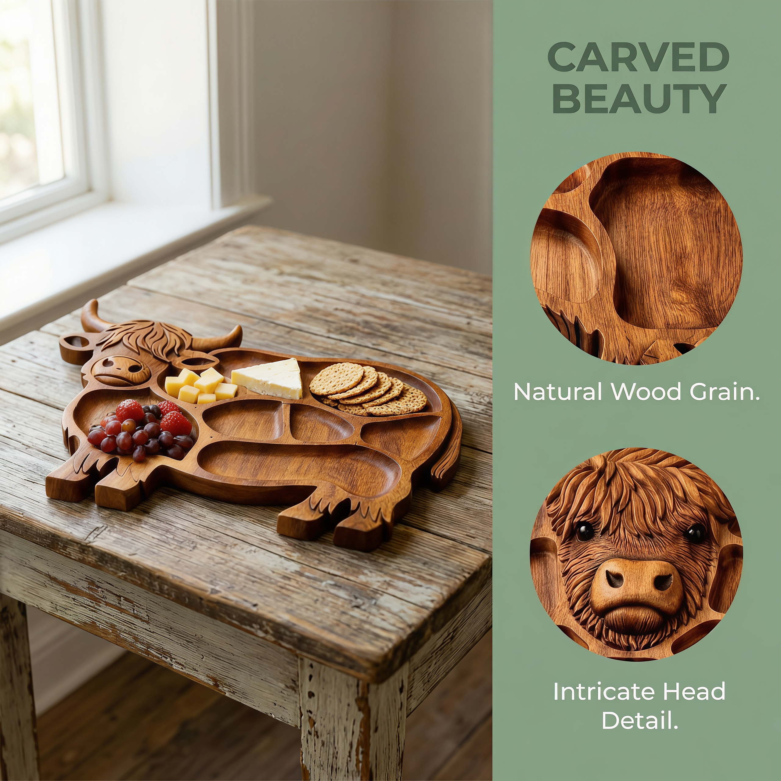 Highland Cow Shaped Wooden Snack and Charcuterie Board