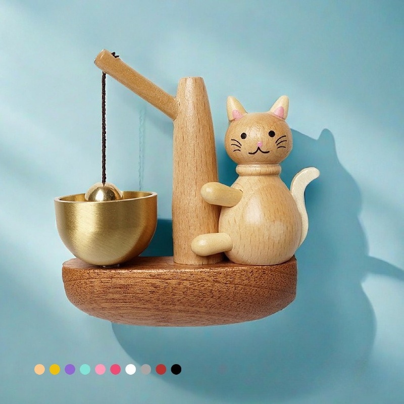 Handcrafted Wooden Cat Doorbell Chime