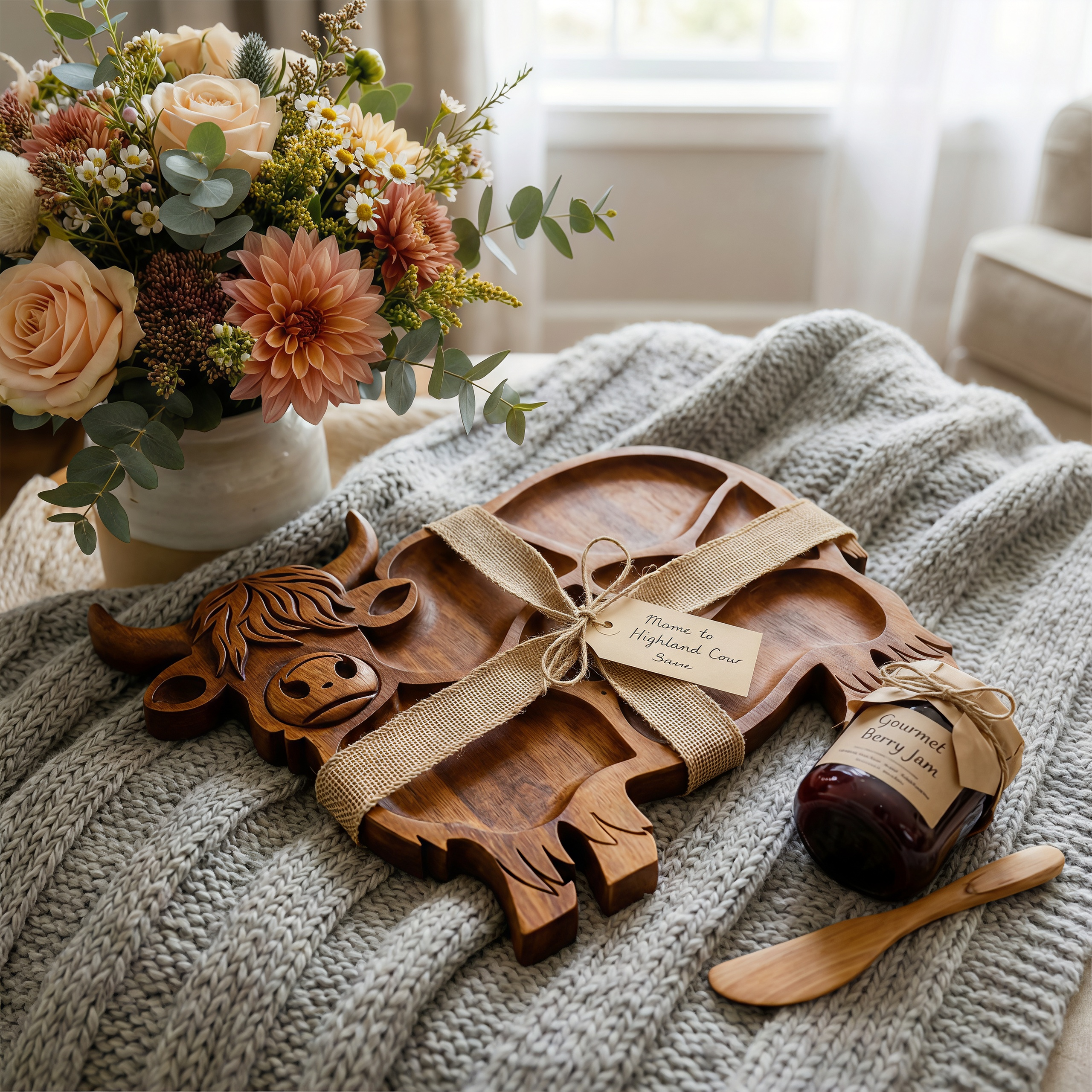 Highland Cow Shaped Wooden Snack and Charcuterie Board