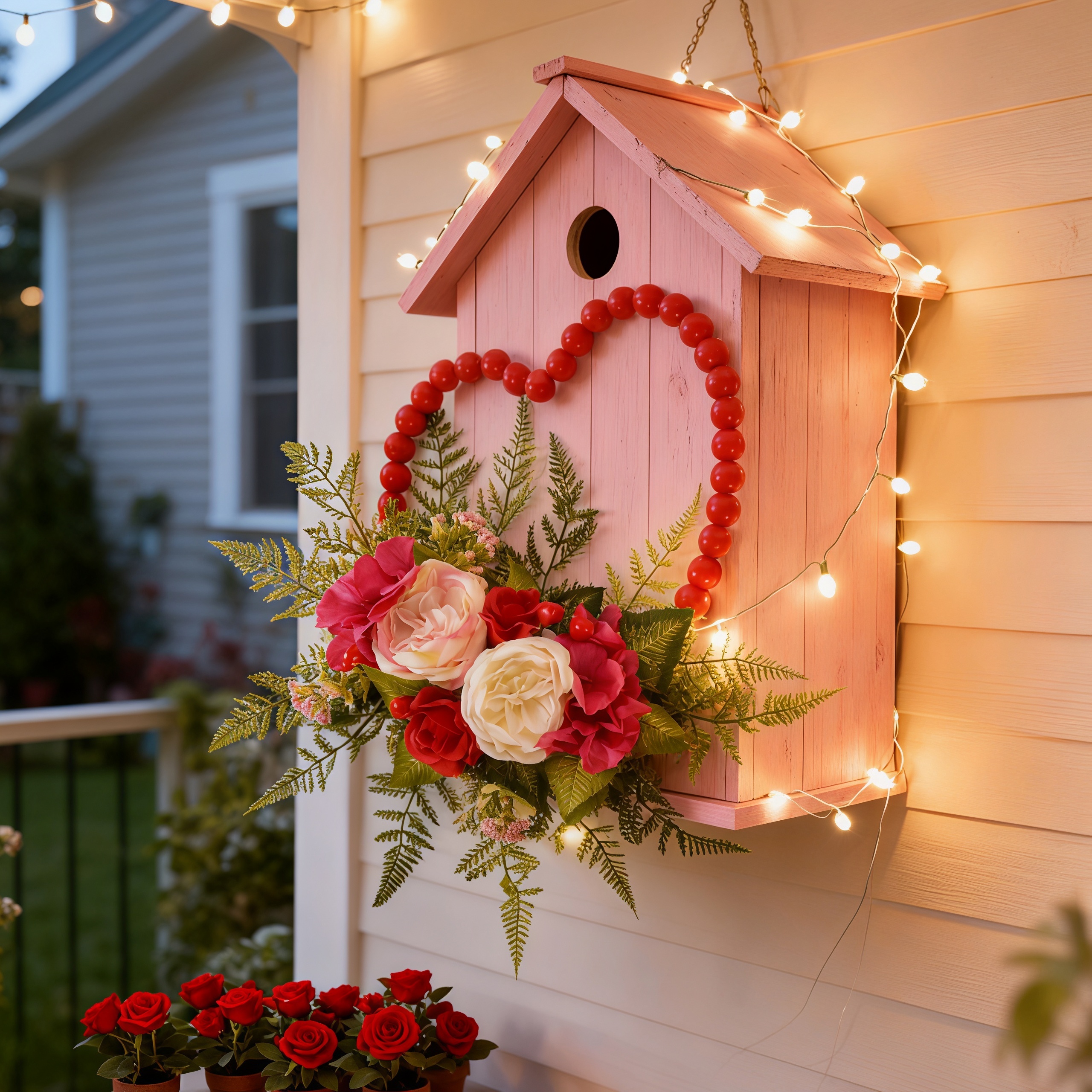 Luxurious Wooden Bead Heart Wreath Hanging Wall Decor