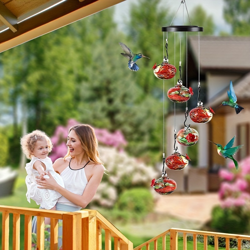 Hand-Blown Glass Hummingbird Feeder Wind Chime, Leakproof, Ant & Bee Proof Garden Ornament