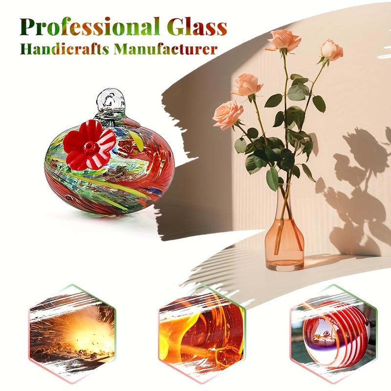 Hand-Blown Glass Hummingbird Feeder Wind Chime, Leakproof, Ant & Bee Proof Garden Ornament