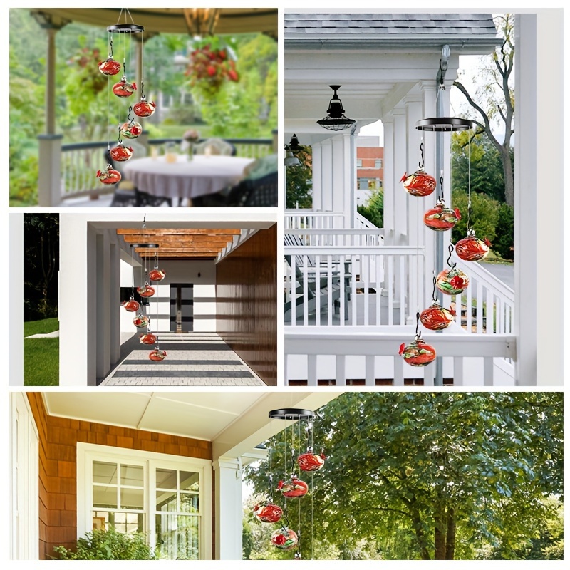 Hand-Blown Glass Hummingbird Feeder Wind Chime, Leakproof, Ant & Bee Proof Garden Ornament