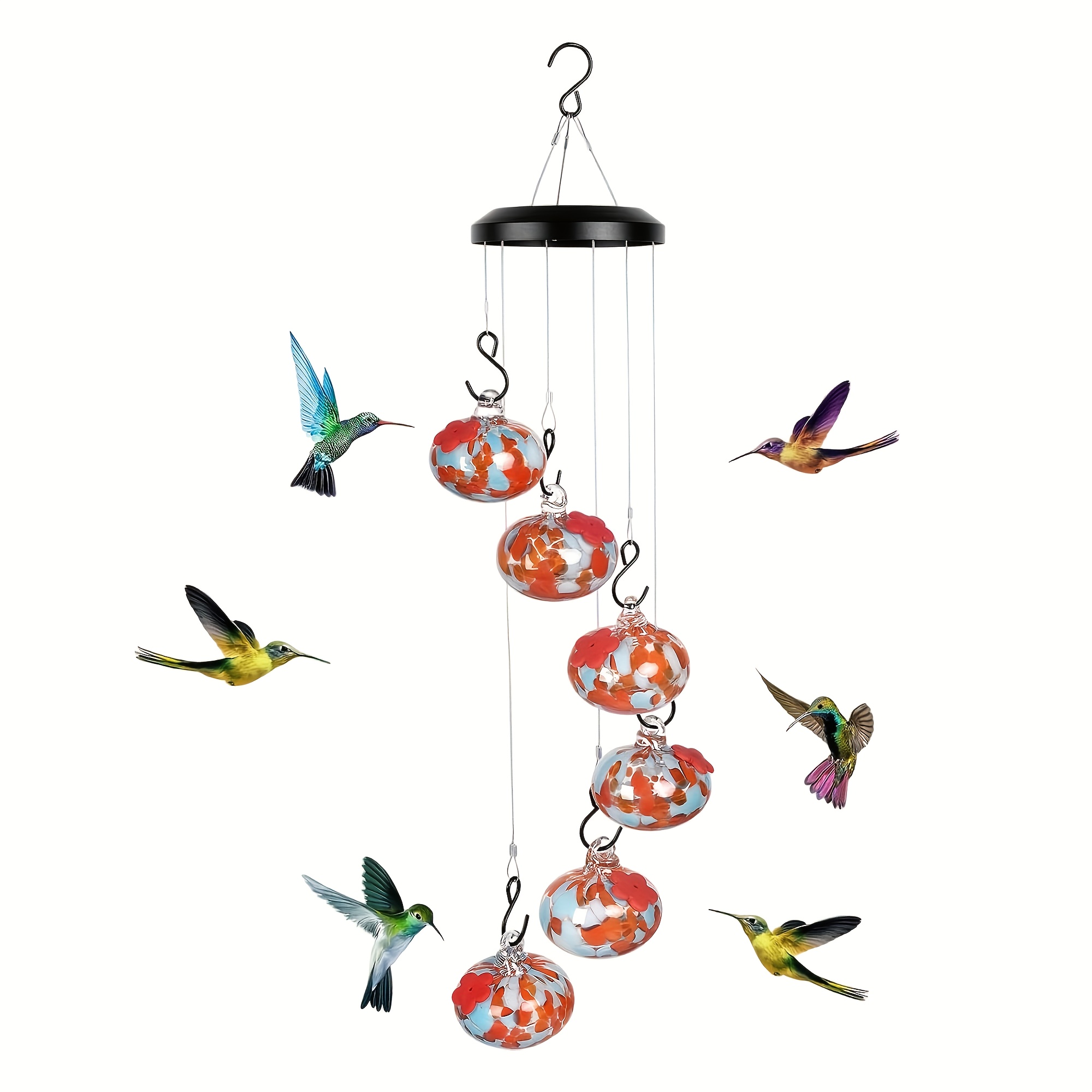 Hand-Blown Glass Hummingbird Feeder Wind Chime, Leakproof, Ant & Bee Proof Garden Ornament
