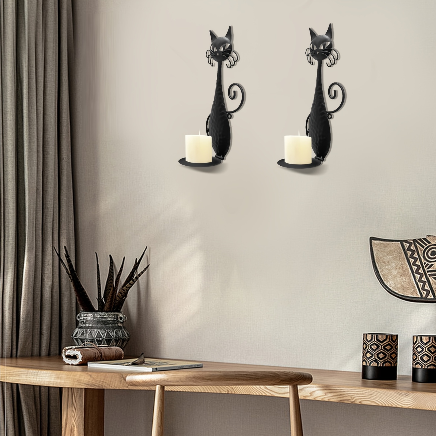 1 Pack Black Cat Metal Wall Candle Sconce 