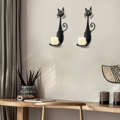 1 Pack Black Cat Metal Wall Candle Sconce 