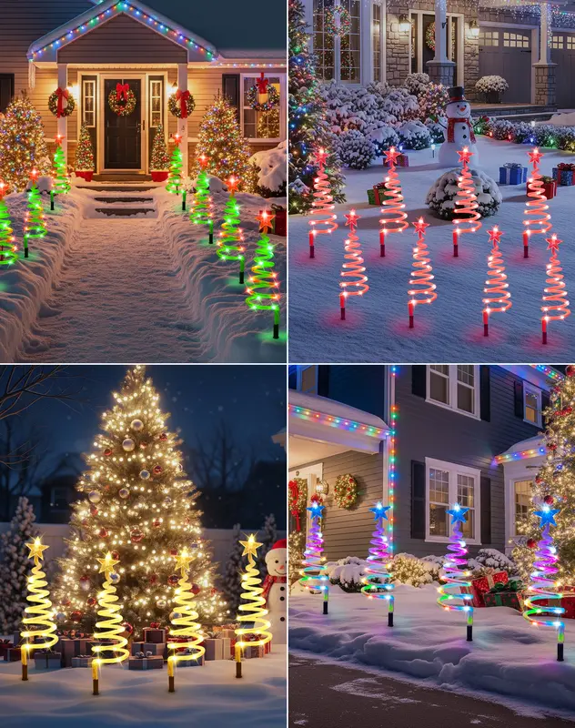 4-in-1 Christmas Tree Spiral Stake Light, 8 Modes