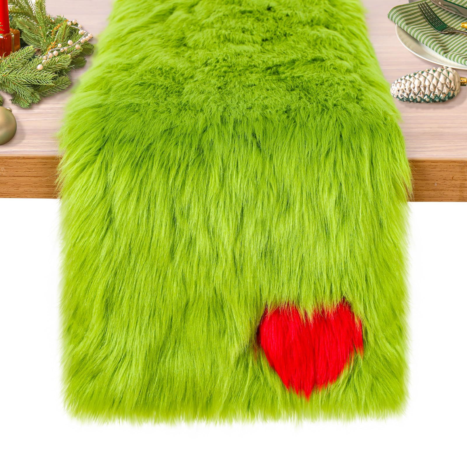 Christmas Tree Table Runner Green Faux Fur Table Runner