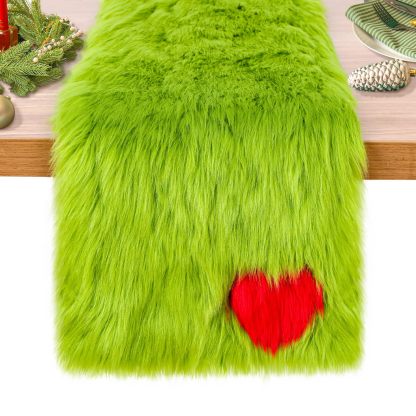 Christmas Tree Table Runner Green Faux Fur Table Runner