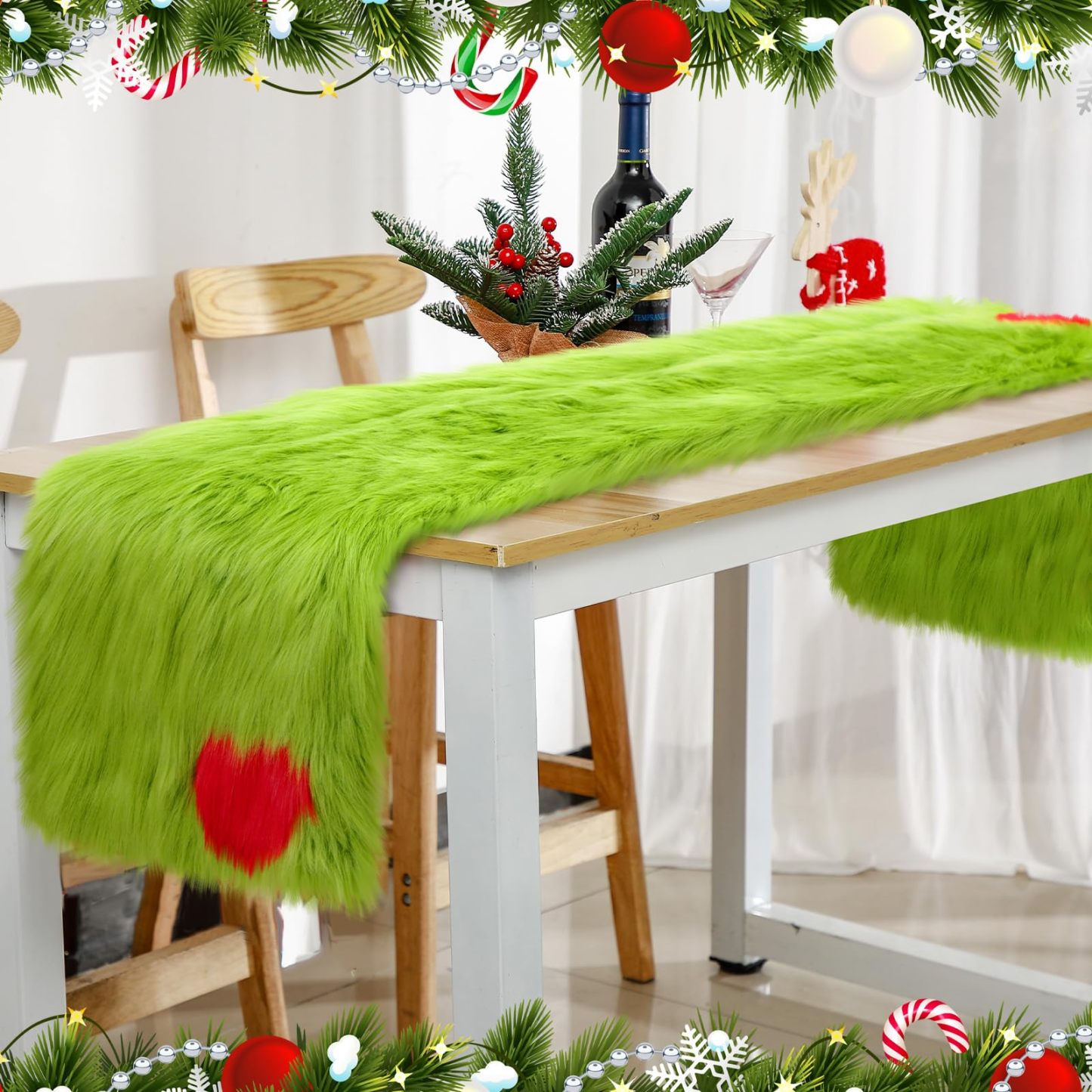 Christmas Tree Table Runner Green Faux Fur Table Runner