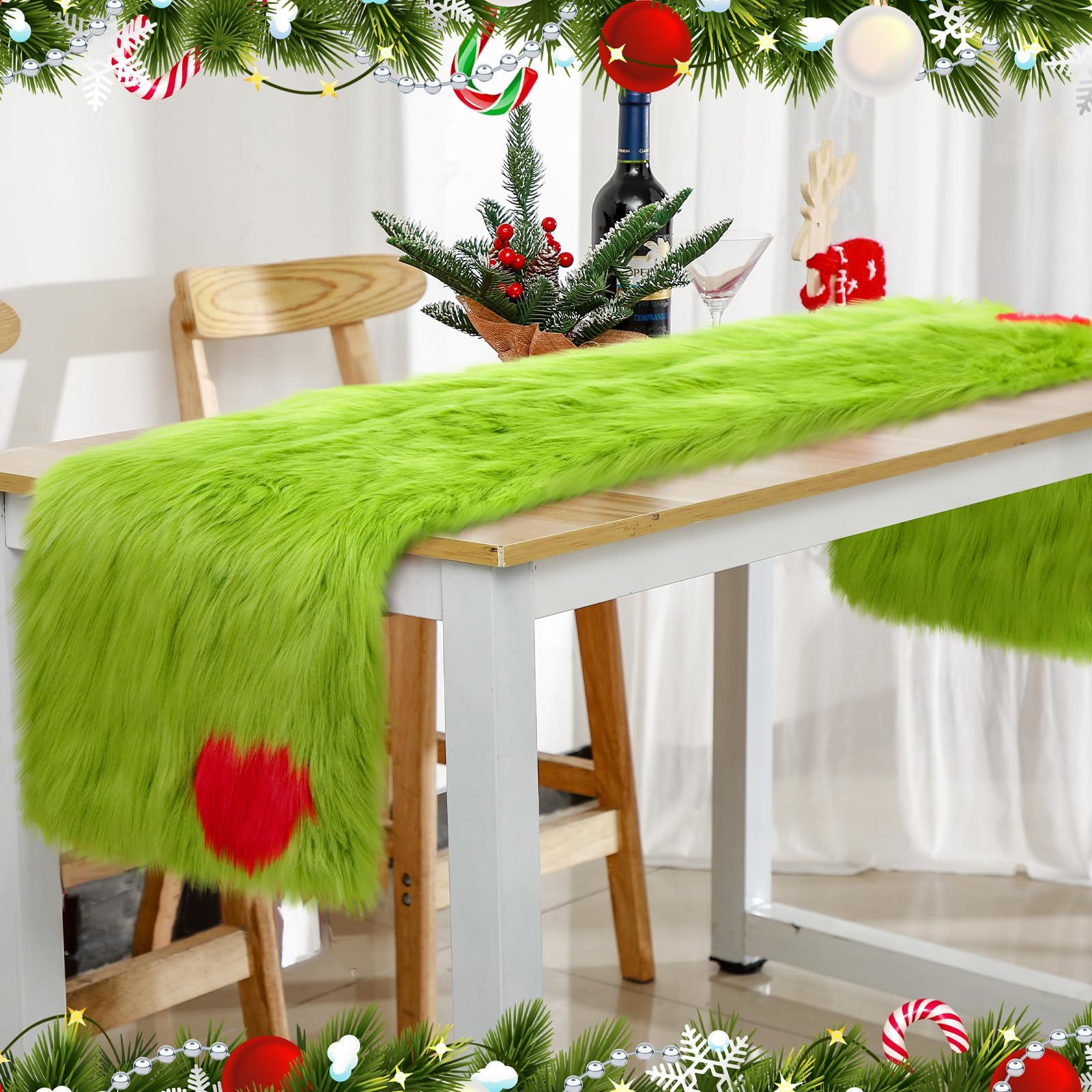Christmas Tree Table Runner Green Faux Fur Table Runner