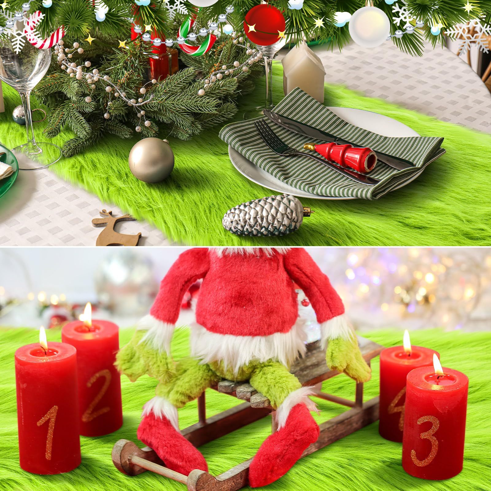 Christmas Tree Table Runner Green Faux Fur Table Runner