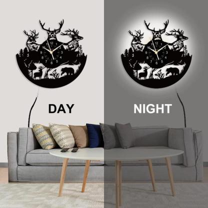 Christmas Wildlife Shadow Art LED Vinyl Wall Clock