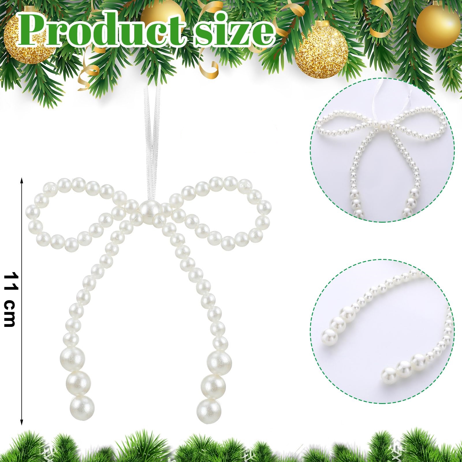 6 Pcs Pearl Bow Christmas Hanging Ornaments