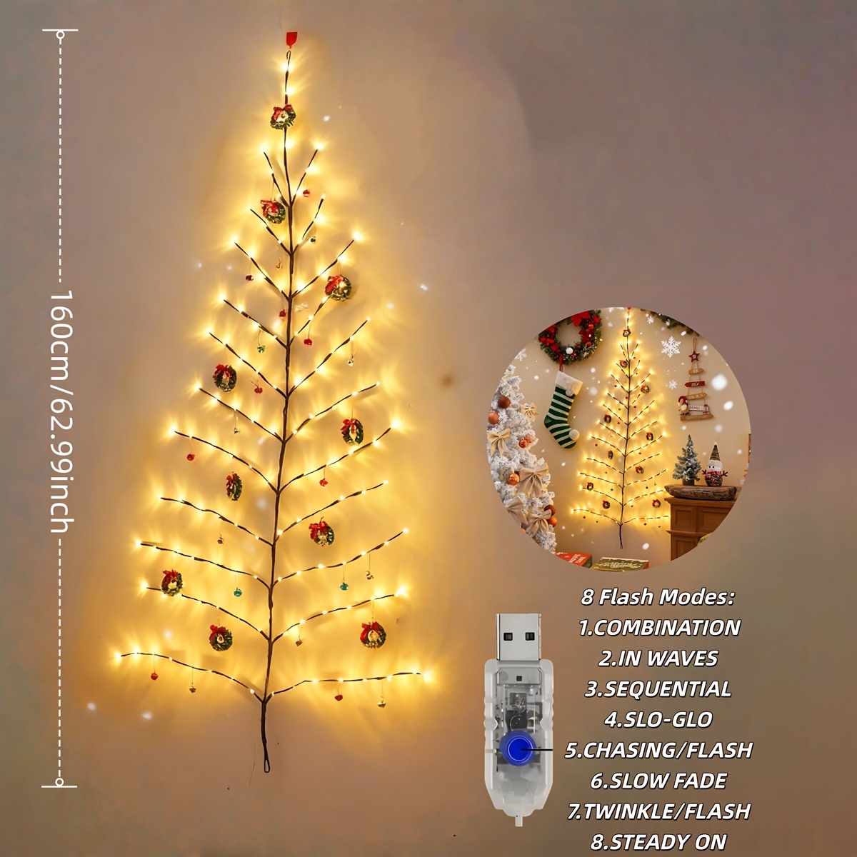 5.2ft Lighted Christmas Wall Tree