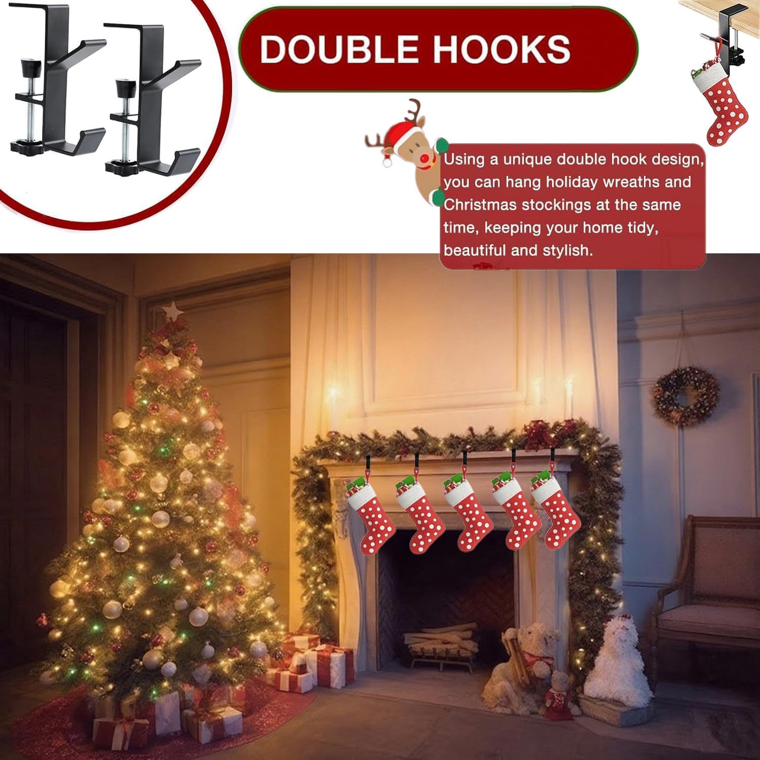 2 Pack Adjustable Christmas Stocking Garland Hangers