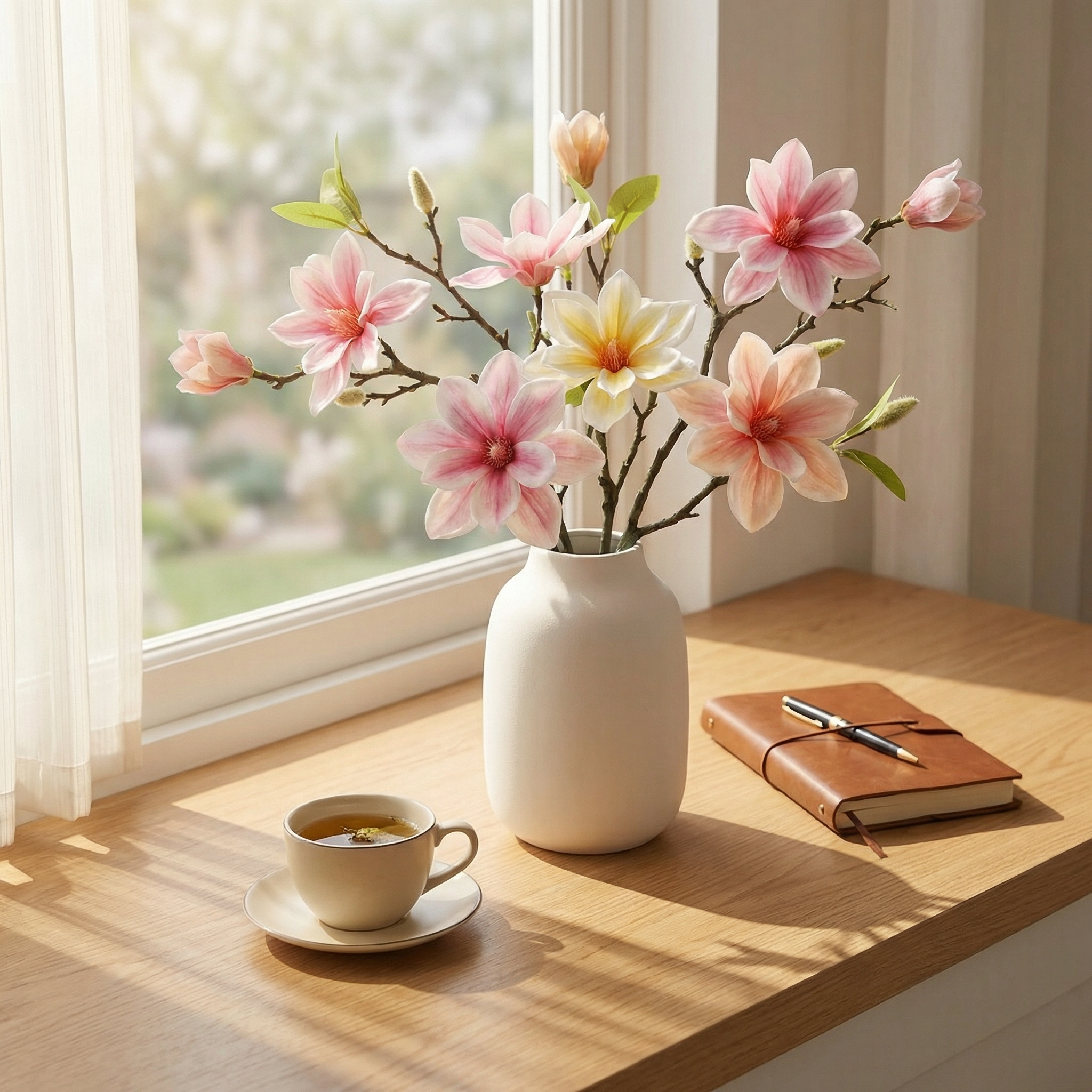 Premium Artificial Magnolia Flower Branch