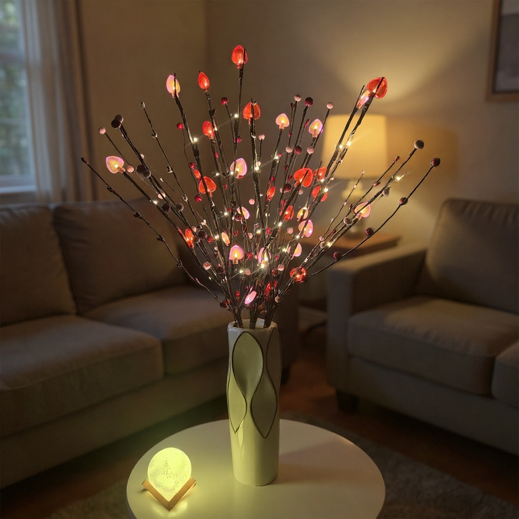 1 Pack Lighted Valentine Heart Berry Branches