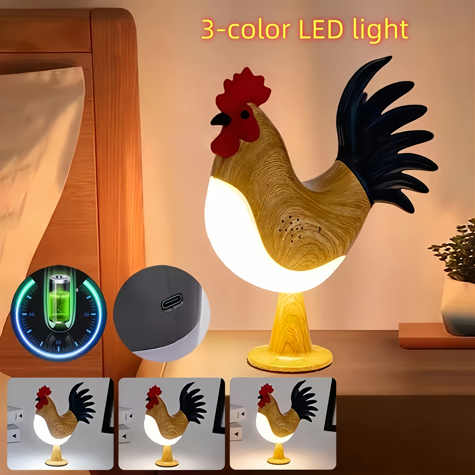 3-Color Rooster LED Night Light