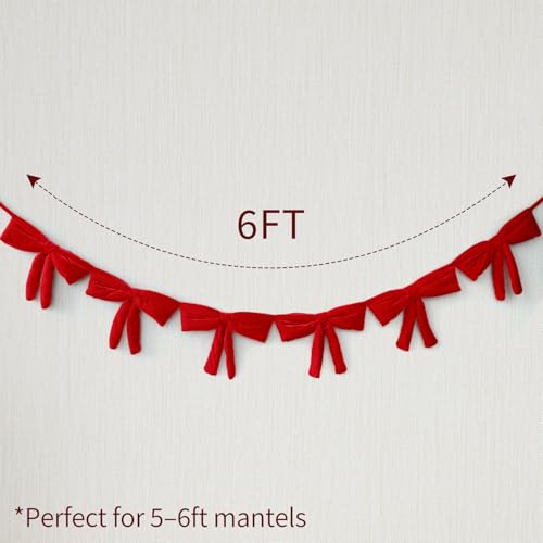 6 Ft Red Velvet Bow Garland - Xmas Decor