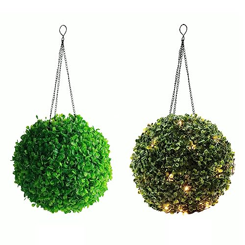 8-Inch Solar Lighted Artificial Boxwood Topiary Ball