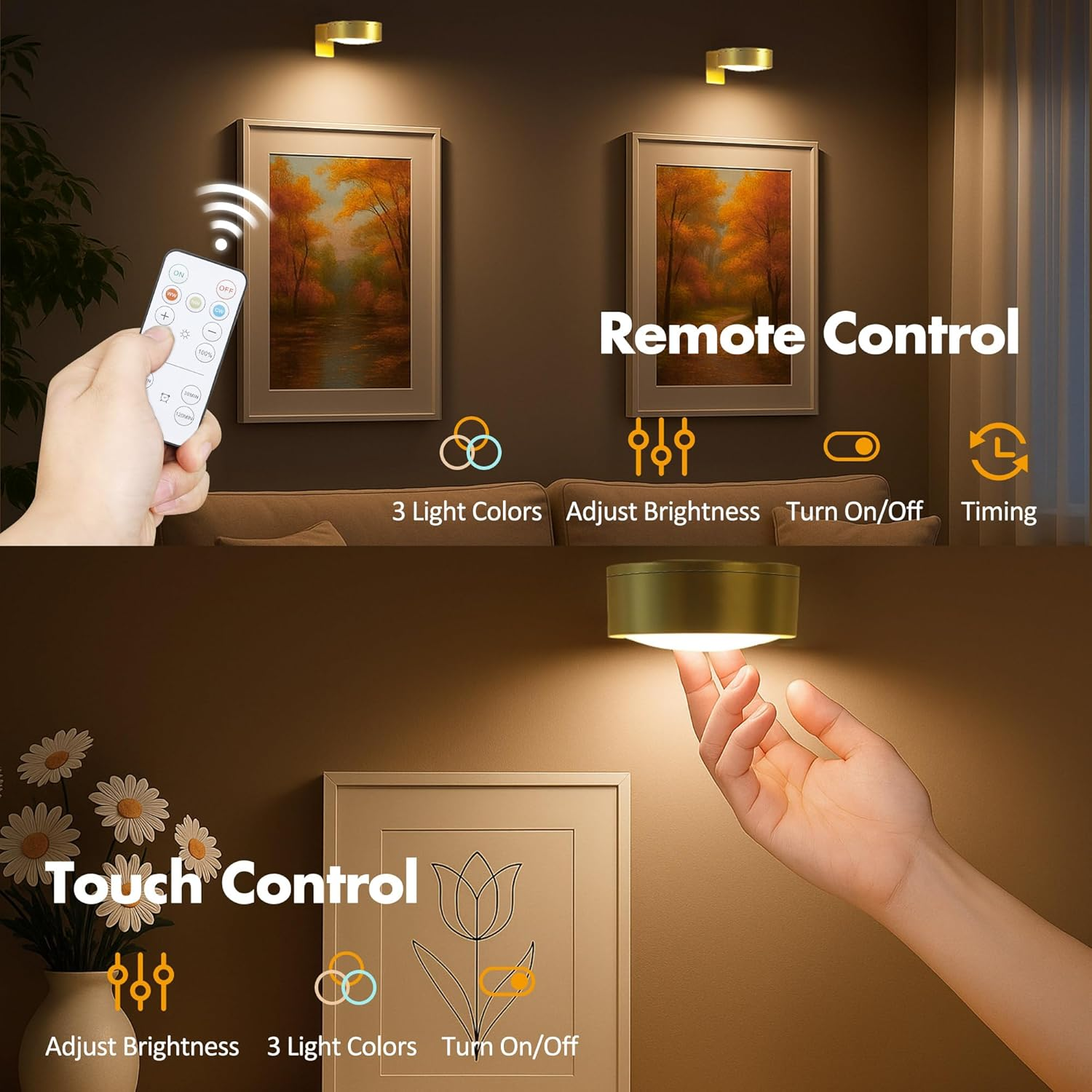 3 Pack Picture Lights for Wall with Remote Control