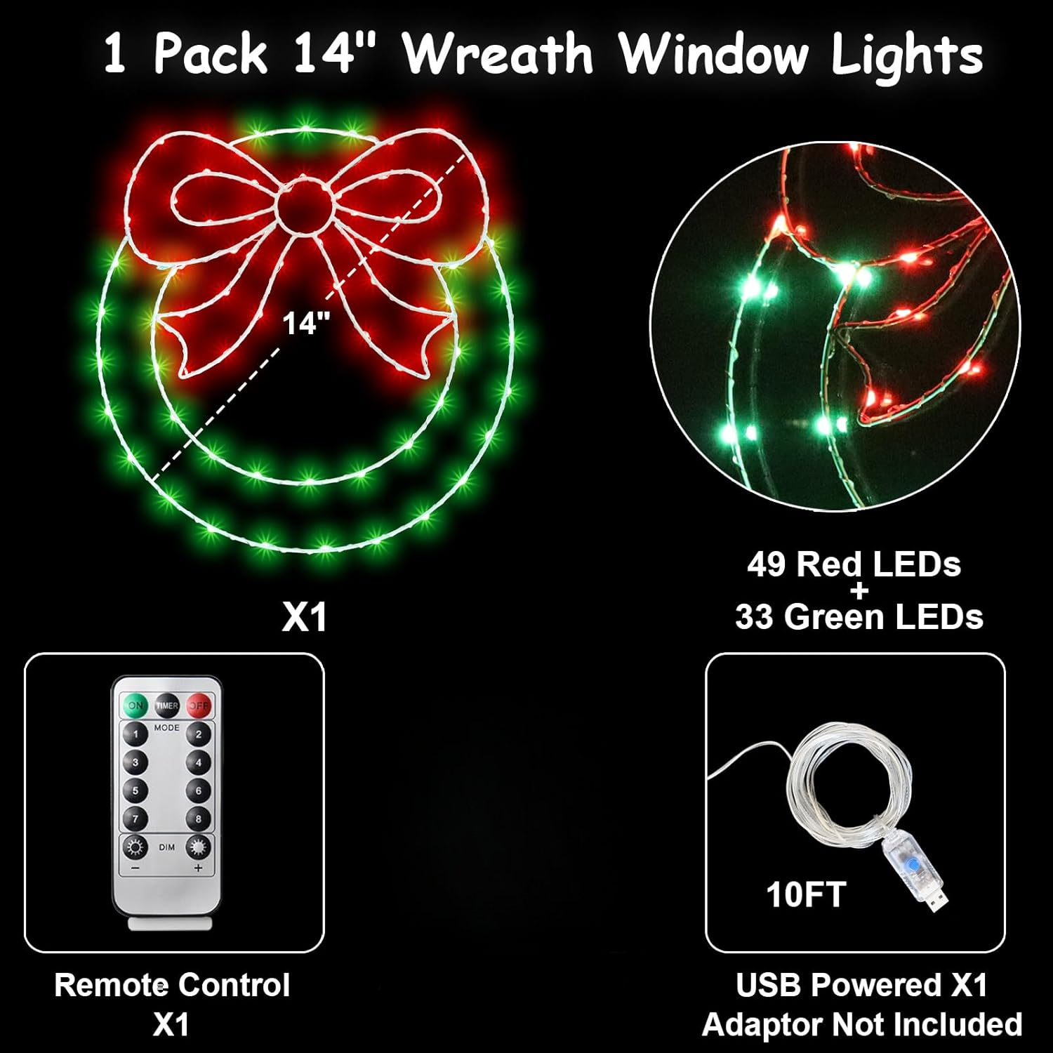 14" Lighted Christmas Wreath with Bow