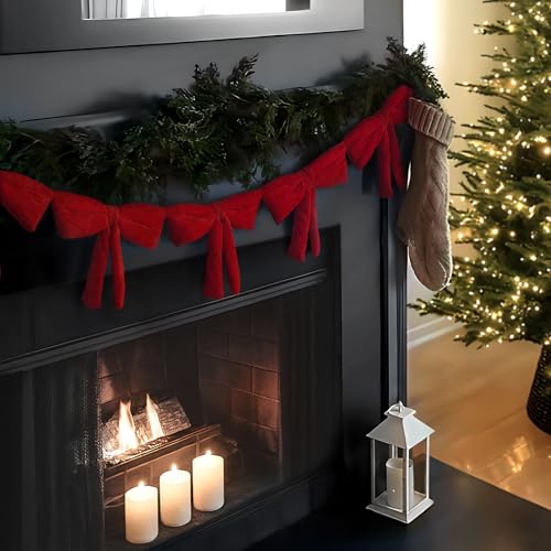 6 Ft Red Velvet Bow Garland - Xmas Decor