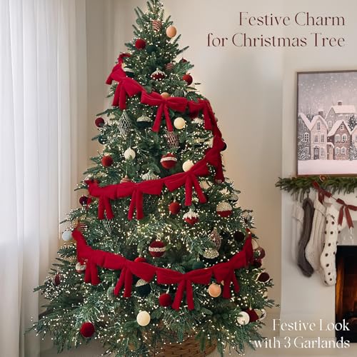 6 Ft Red Velvet Bow Garland - Xmas Decor