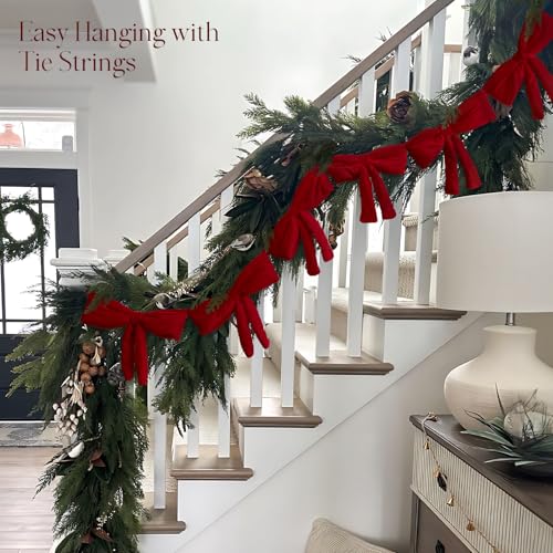 6 Ft Red Velvet Bow Garland - Xmas Decor