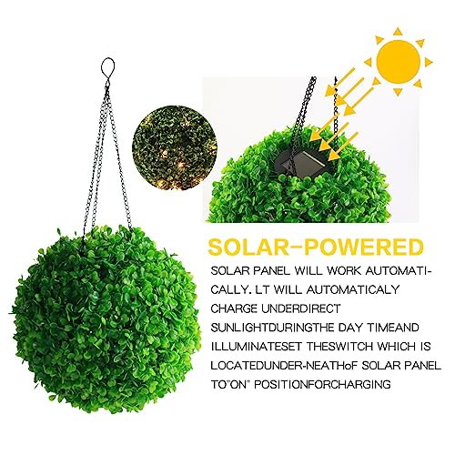 8-Inch Solar Lighted Artificial Boxwood Topiary Ball