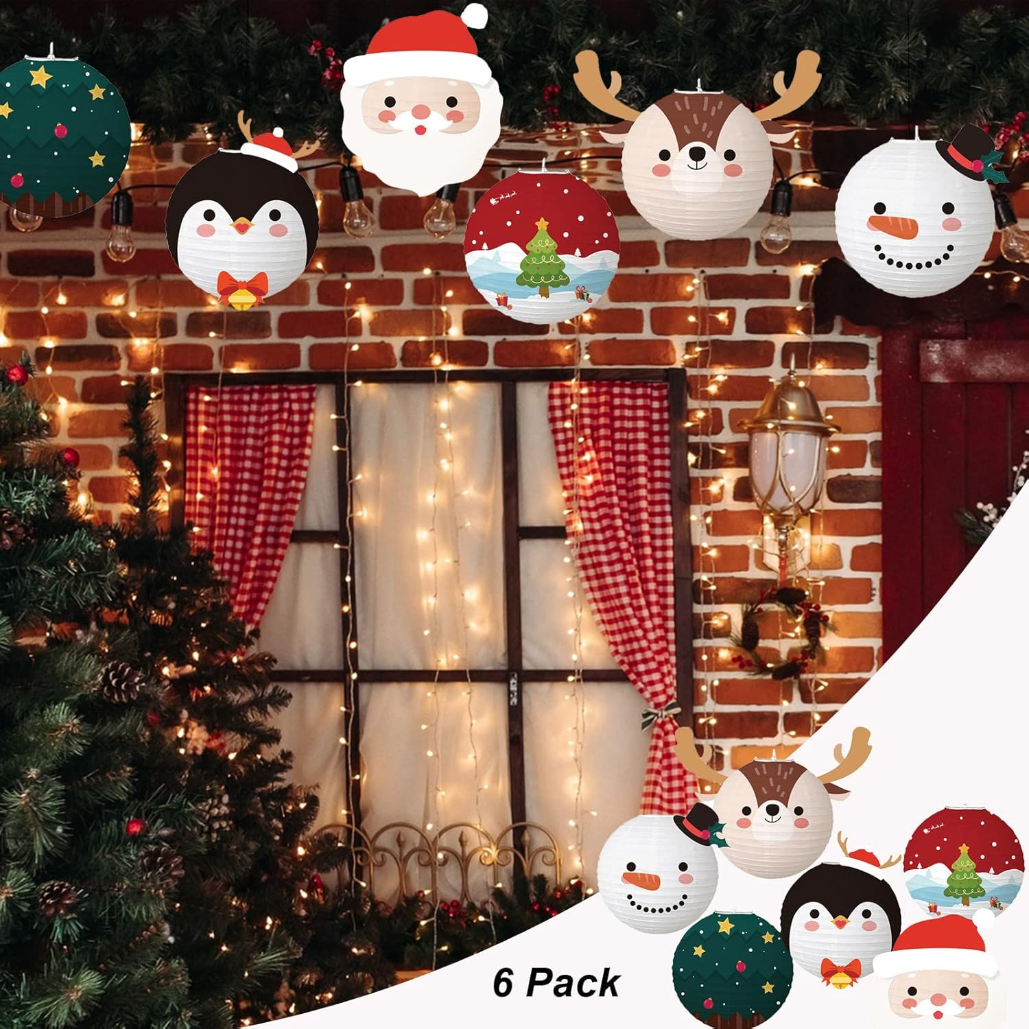 6 Pcs Christmas Decorations Party Paper Lanterns Set