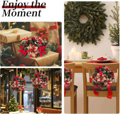 2 Pcs Poinsettias Artificial Christmas Flower Balls Decoration