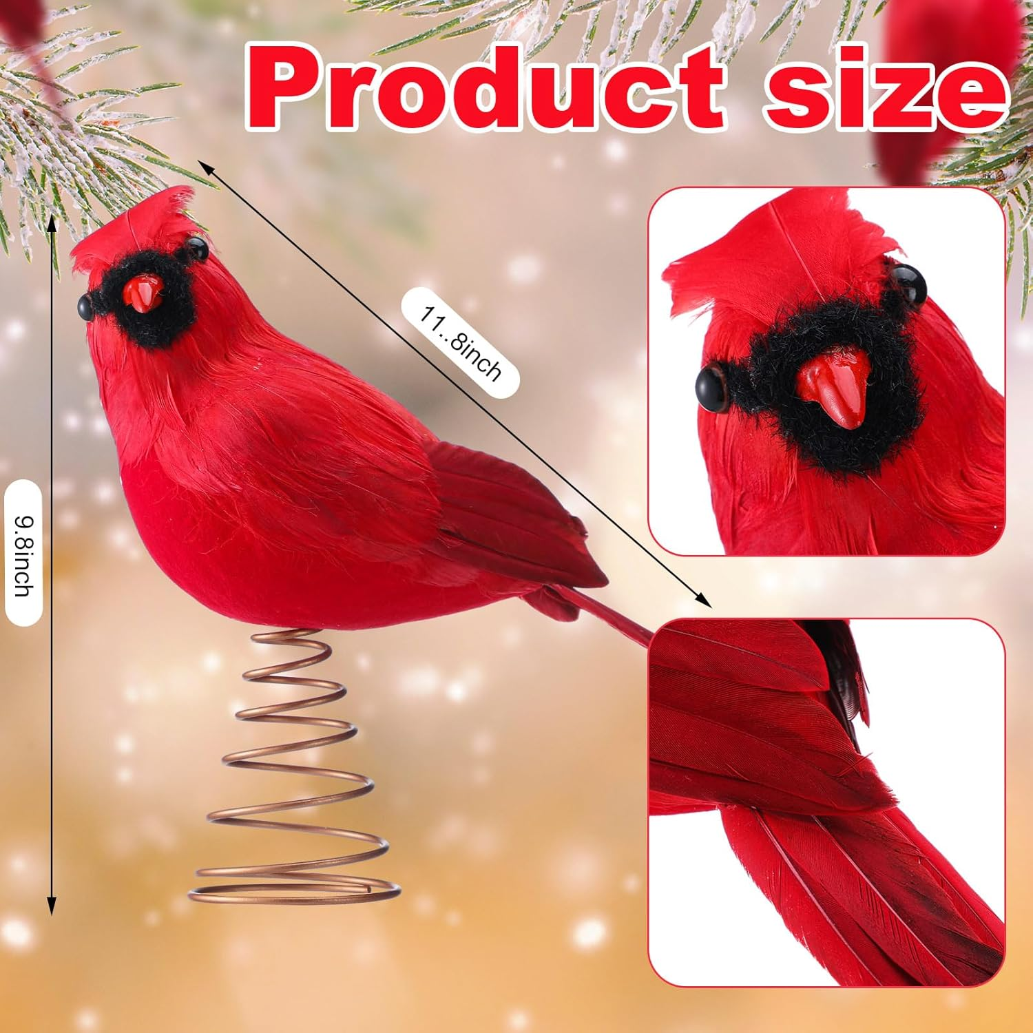 11.8'' Red Cardinal Christmas Tree Topper