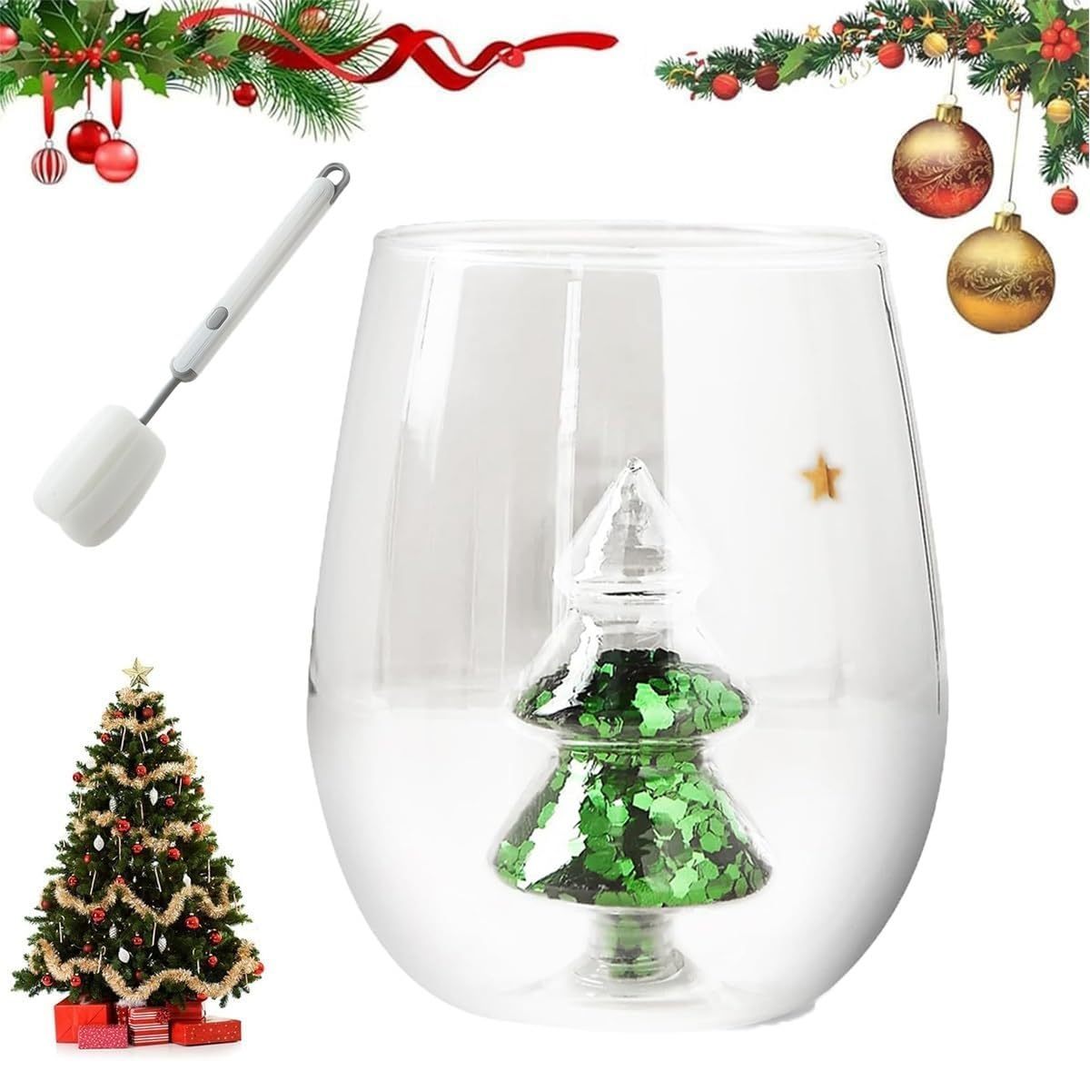 3D Christmas Tree Glitter Wine Glass