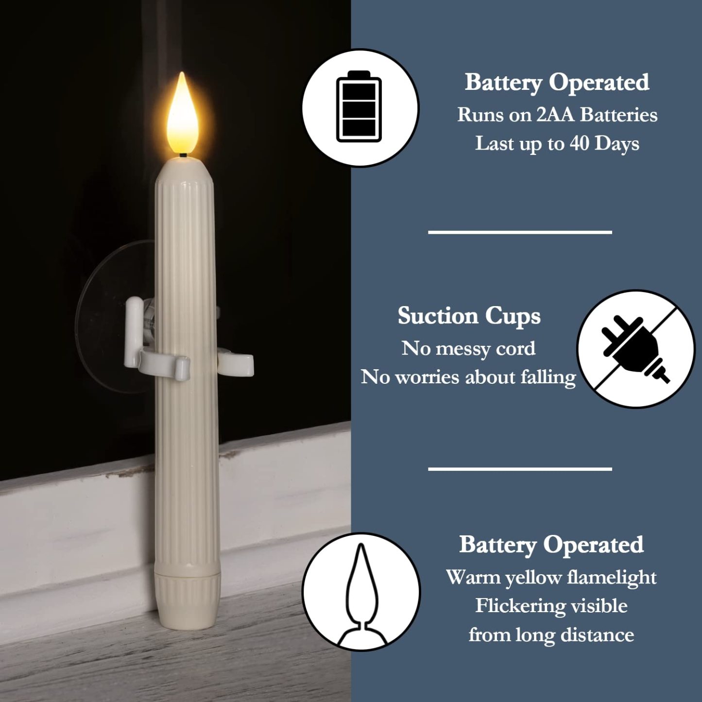 6 Pcs Window Candles with Sensor, Ivory LED Tapers