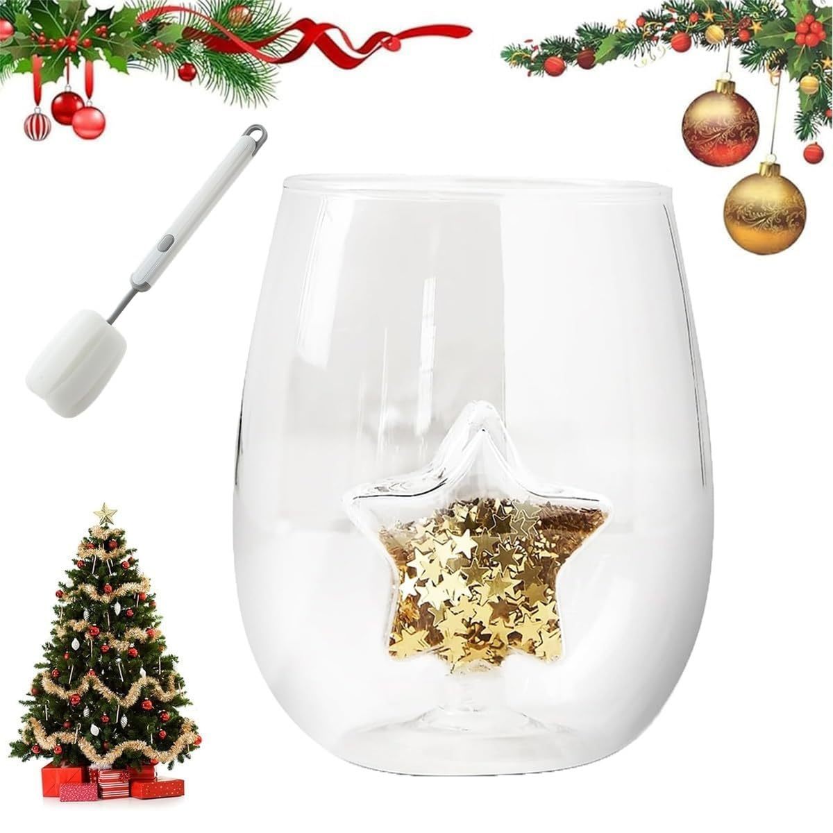 3D Christmas Tree Glitter Wine Glass