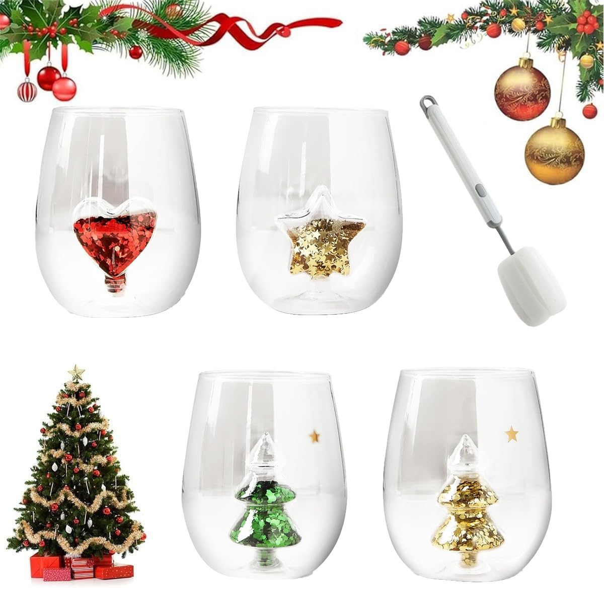 3D Christmas Tree Glitter Wine Glass