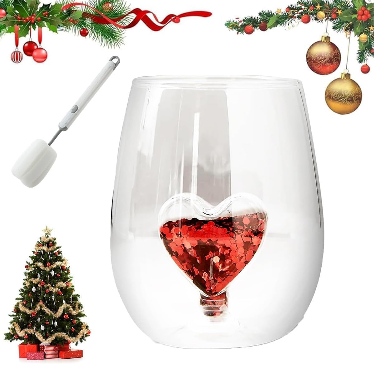 3D Christmas Tree Glitter Wine Glass