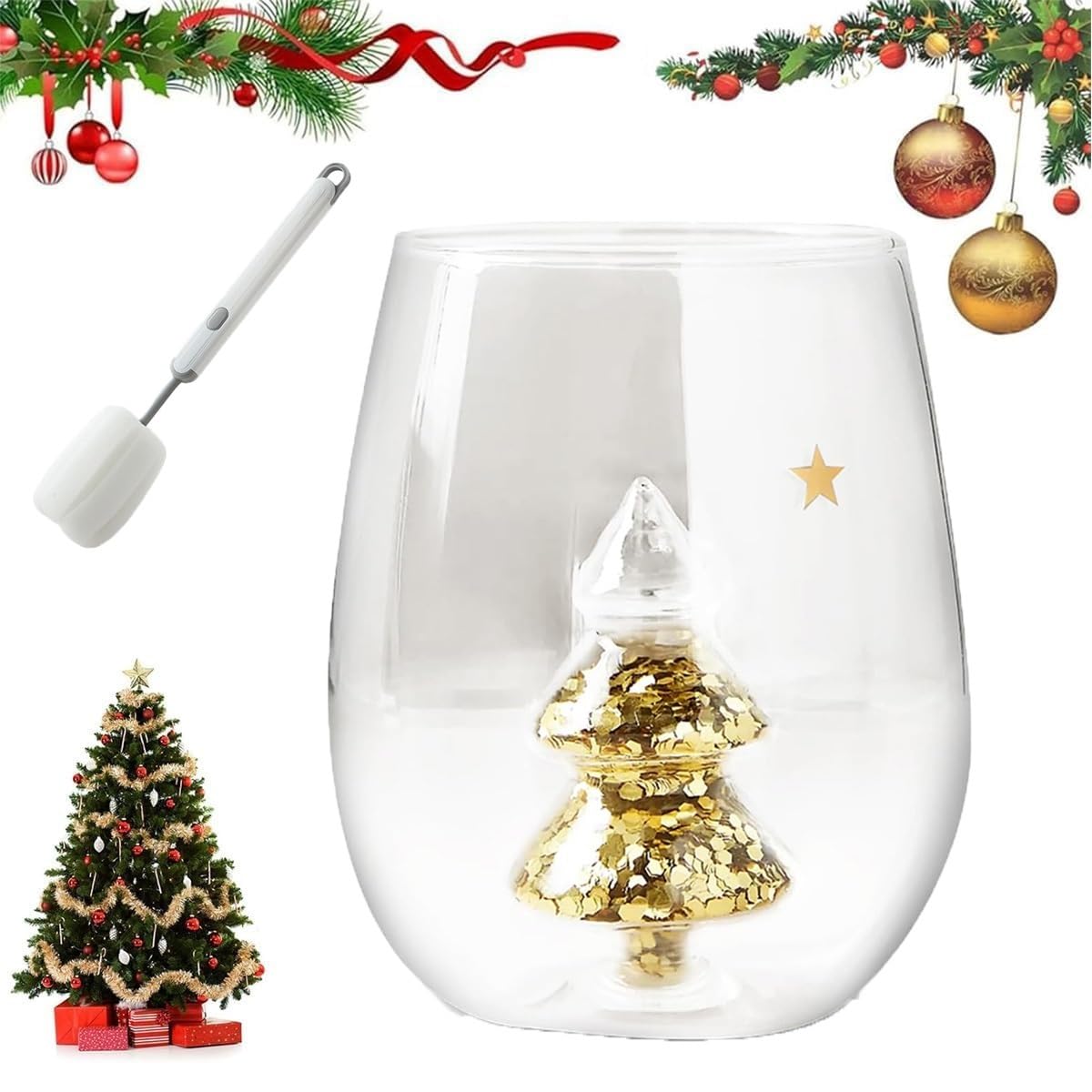 3D Christmas Tree Glitter Wine Glass