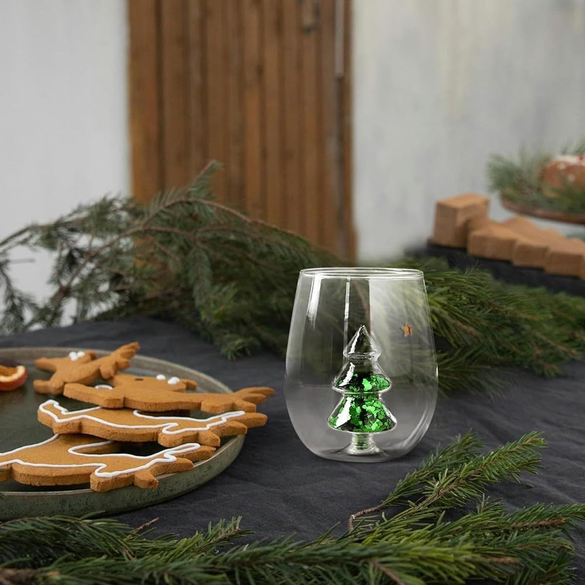 3D Christmas Tree Glitter Wine Glass