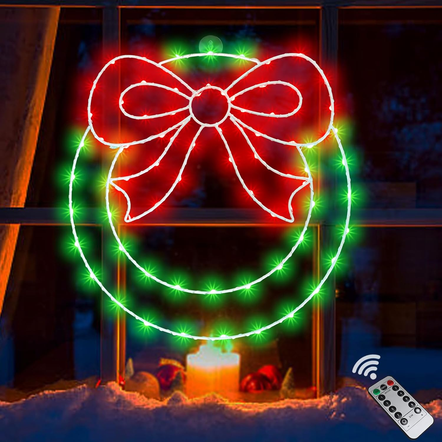 14" Lighted Christmas Wreath with Bow