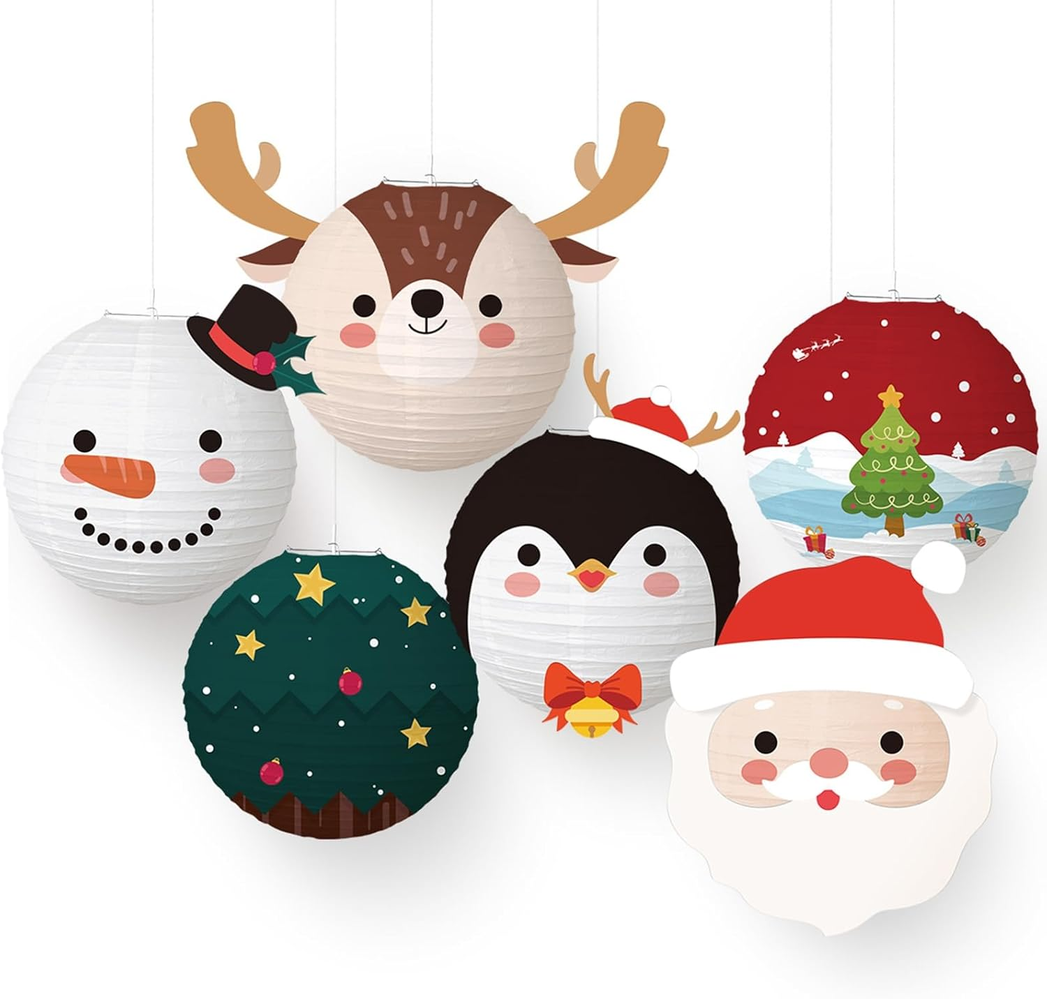 6 Pcs Christmas Decorations Party Paper Lanterns Set