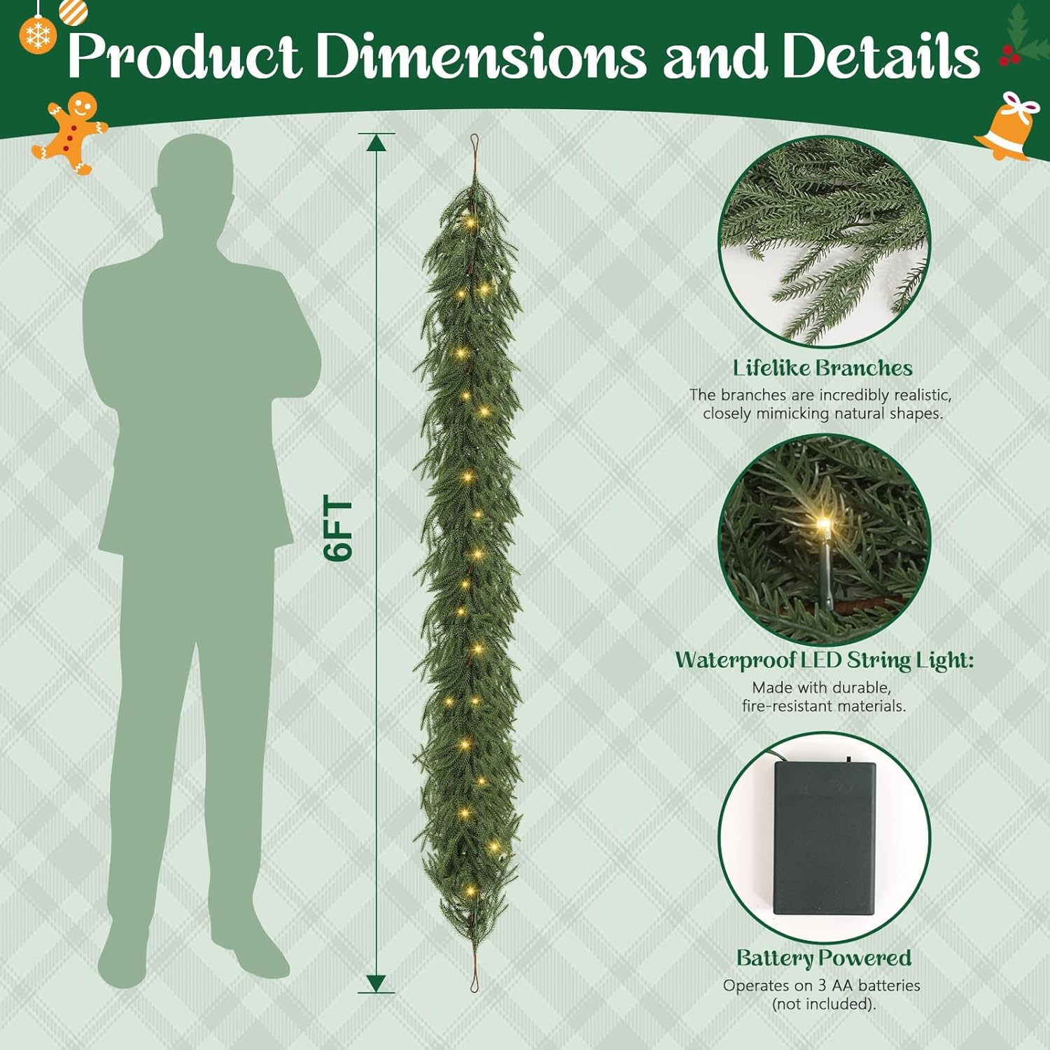 Pre-Lit 6 Ft Artificial Norfolk Pine Garlands