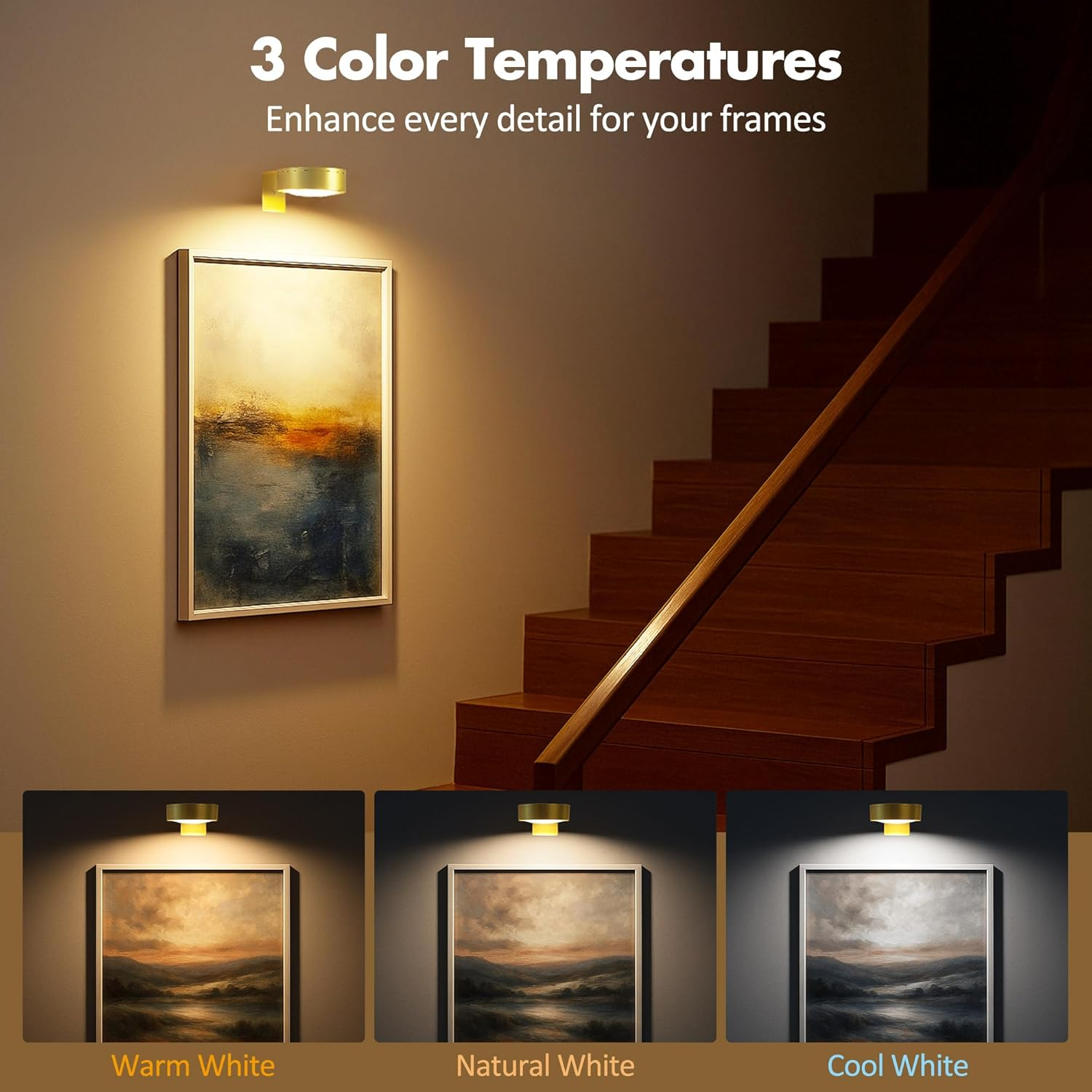 3 Pack Picture Lights for Wall with Remote Control