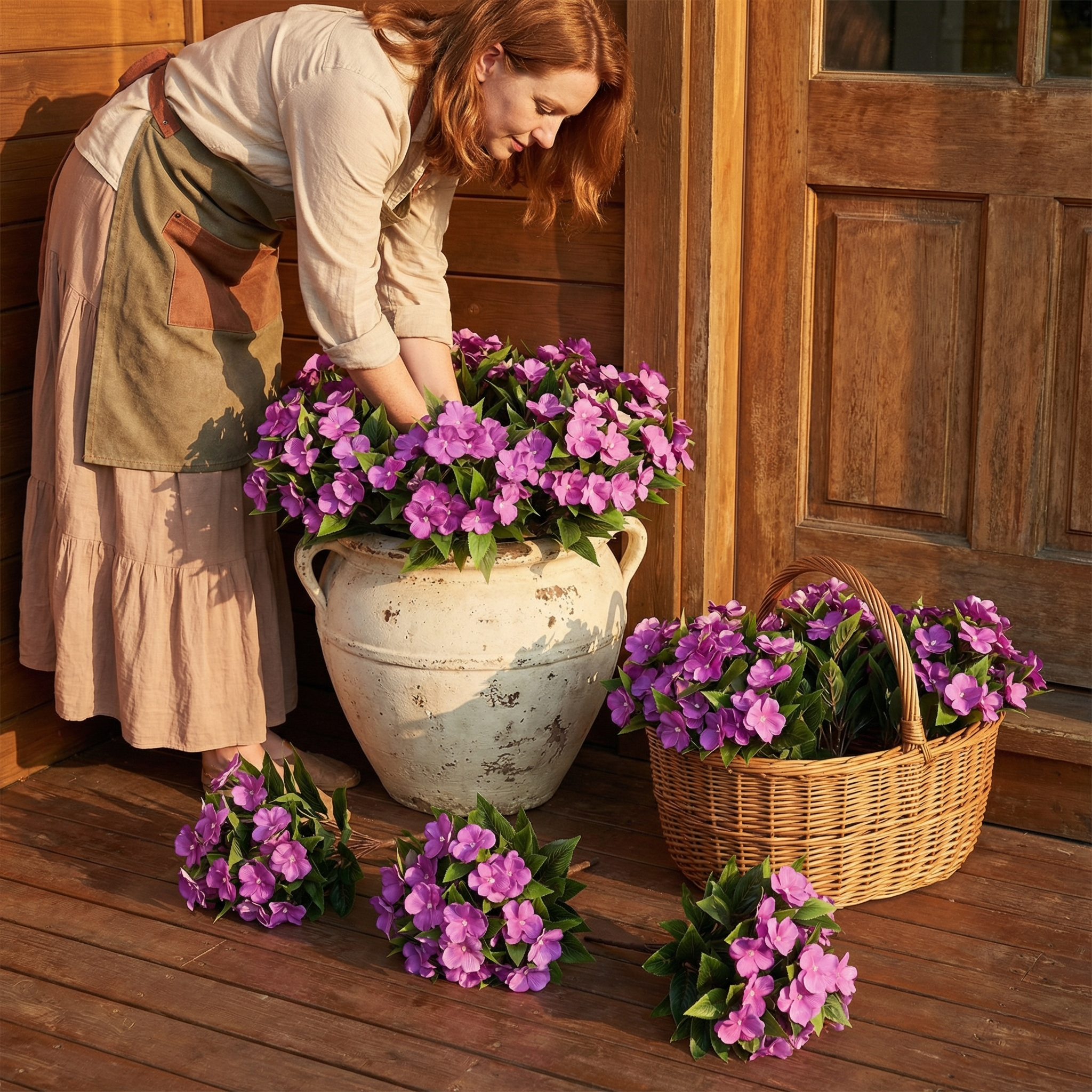 Impatiens Artificial Flowers Multi Color Faux Flower Planter Decor